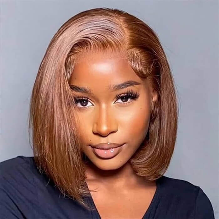 2 Glueless Wigs Set | 13x4 Lace Frontal Straight Bob Wig+10'' 4x4 Lace Closure Brown Straight Bob Wig