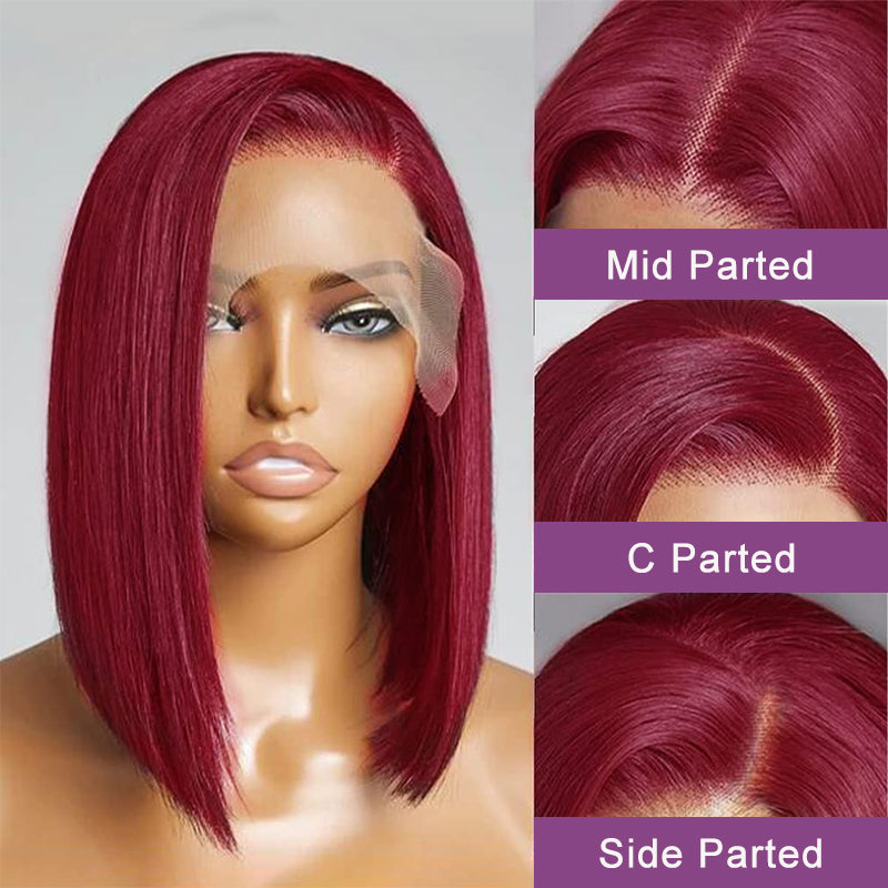 Suqu Hair Blunt Cut Bob Burgundy 99J Color Straight Hair Wig High Density
