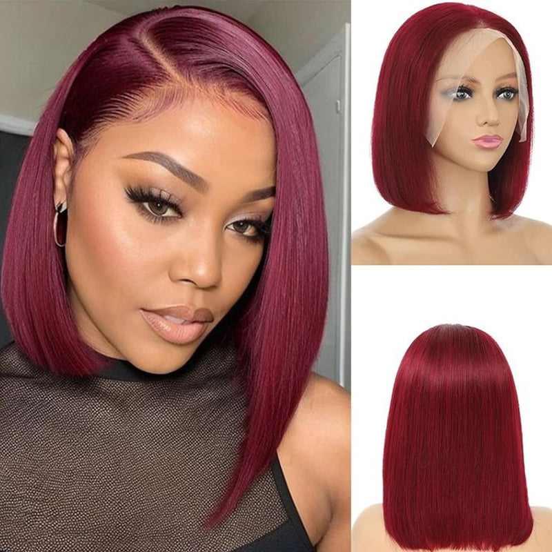 Suqu Hair Blunt Cut Bob Burgundy 99J Color Straight Hair Wig High Density