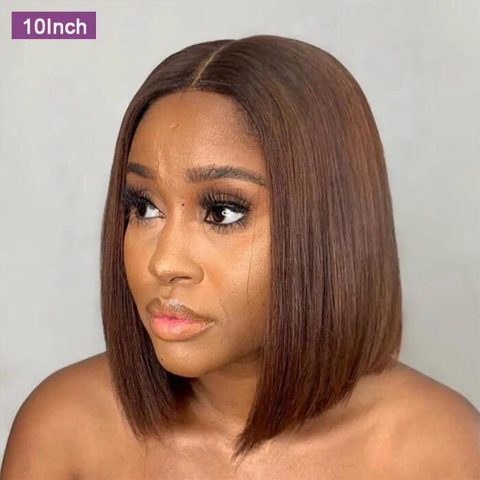 2 Glueless Wigs Set | 13x4 Lace Frontal Straight Bob Wig+10'' 4x4 Lace Closure Brown Straight Bob Wig