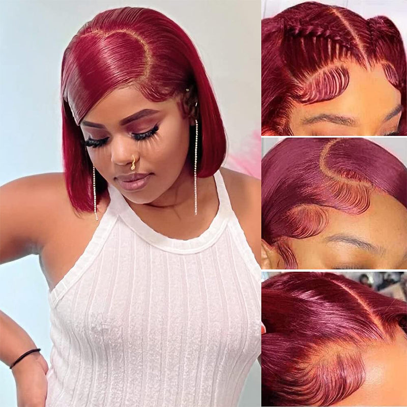 Suqu Hair Blunt Cut Bob Burgundy 99J Color Straight Hair Wig High Density