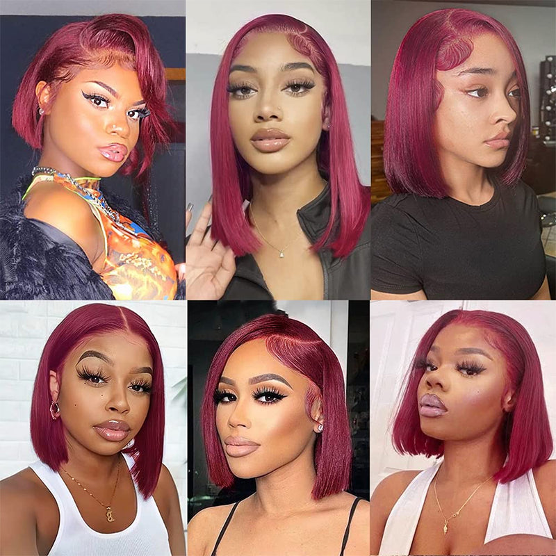 Suqu Hair Blunt Cut Bob Burgundy 99J Color Straight Hair Wig High Density