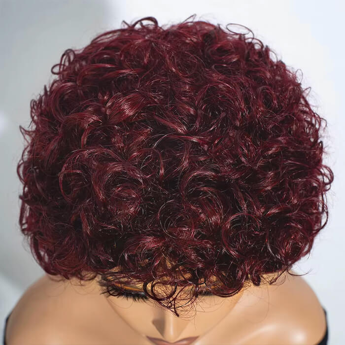 Real Show | Pixie Curly Wig | 99J Red Wig | Machine Made Cap Glueless (8'')