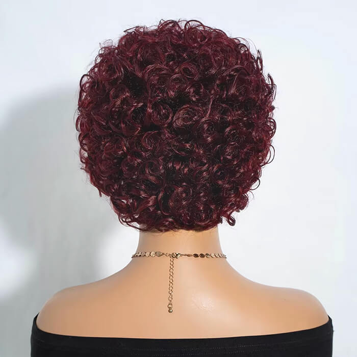 Real Show | Pixie Curly Wig | 99J Red Wig | Machine Made Cap Glueless (8'')