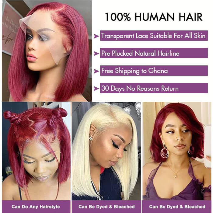 Suqu Hair Blunt Cut Bob Burgundy 99J Color Straight Hair Wig High Density