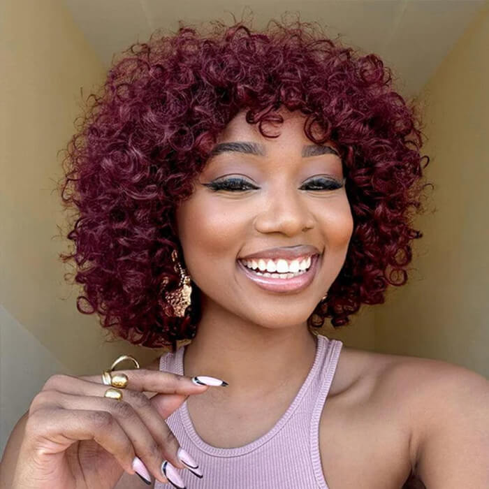 Real Show | Pixie Curly Wig | 99J Red Wig | Machine Made Cap Glueless (8'')