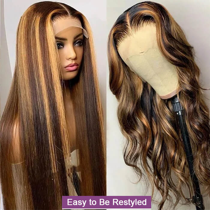Highlight P4/27 Color Straight Hair Lace Front Wigs With Baby Hair Human Hair Wigs