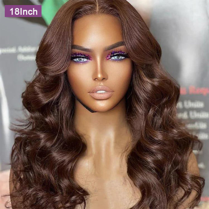 [18''=₵899] Brown Color Body Wave HD Invisible 4x4 Glueless Closure Wigs