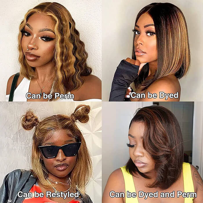 Suqu Hair P4/27 Colored Straight Bob Wigs Glueless 13x4 Lace Frontal Human Hair