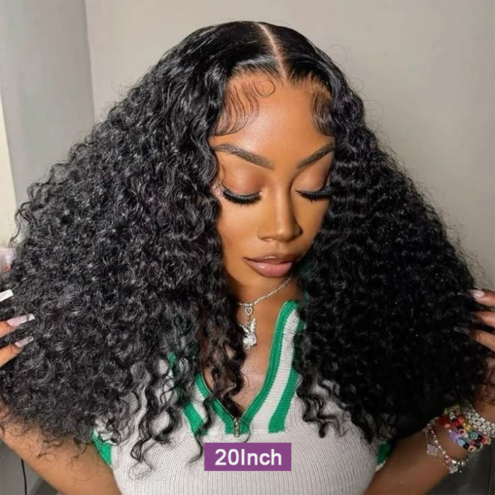 [20''=₵959] 4x4 Pre-All Glueless Closure Jerry Curly Wig Invisible Knots Natural Black Realistic Hairline Wig