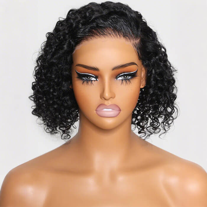 2 Glueless Wigs Set | 10'' 13x4 Lace Frontal Curly Bob Wig+10'' 4x4 Lace Closure Straight Bob Wig