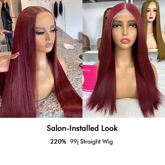 Custom High Density | Straight Lace Wig | 99J Burgundy Color | Closure/Frontal