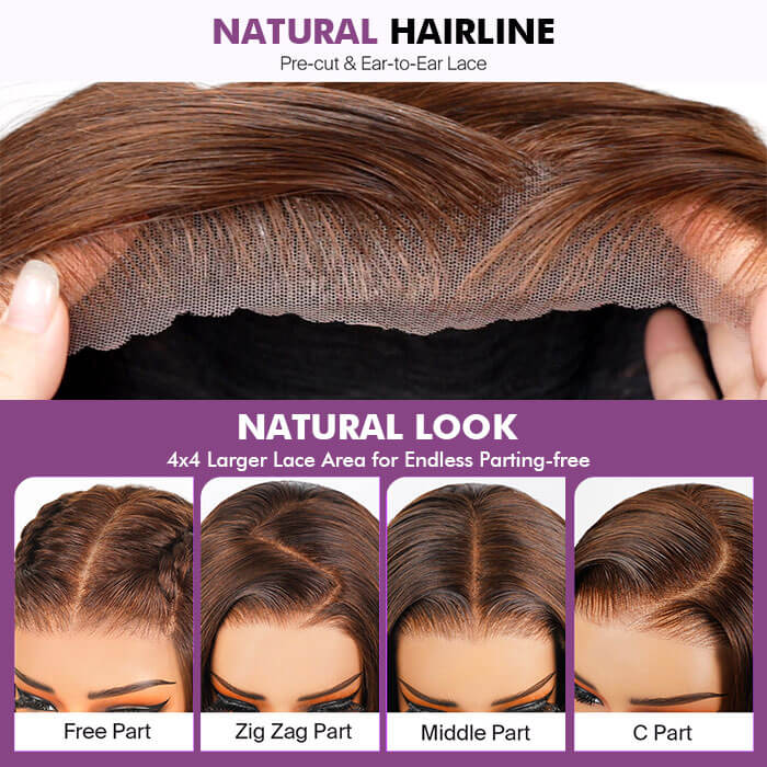 [12''=₵699] Brown Color Glueless 4x4 Closure Bob Wig For Beginners