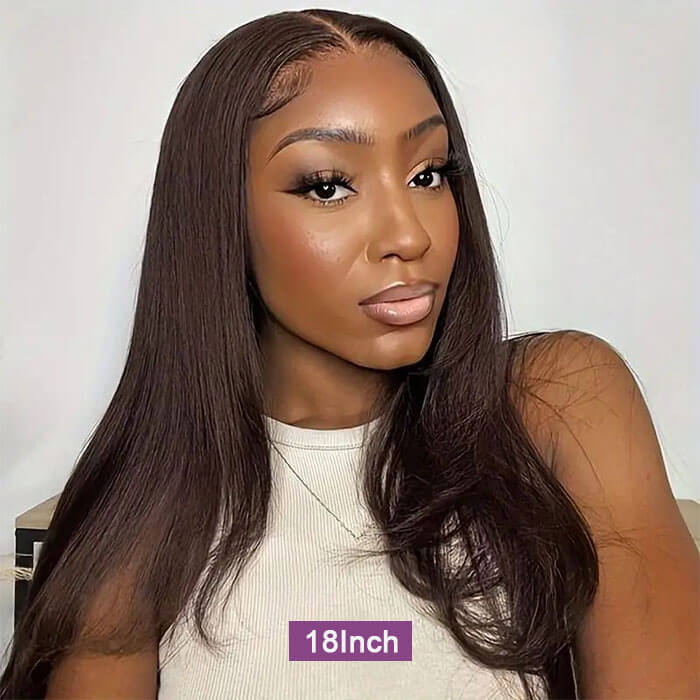 [18''=₵899] Brown Color Straight HD Invisible 4x4 Glueless Closure Wigs 100% Human Hair