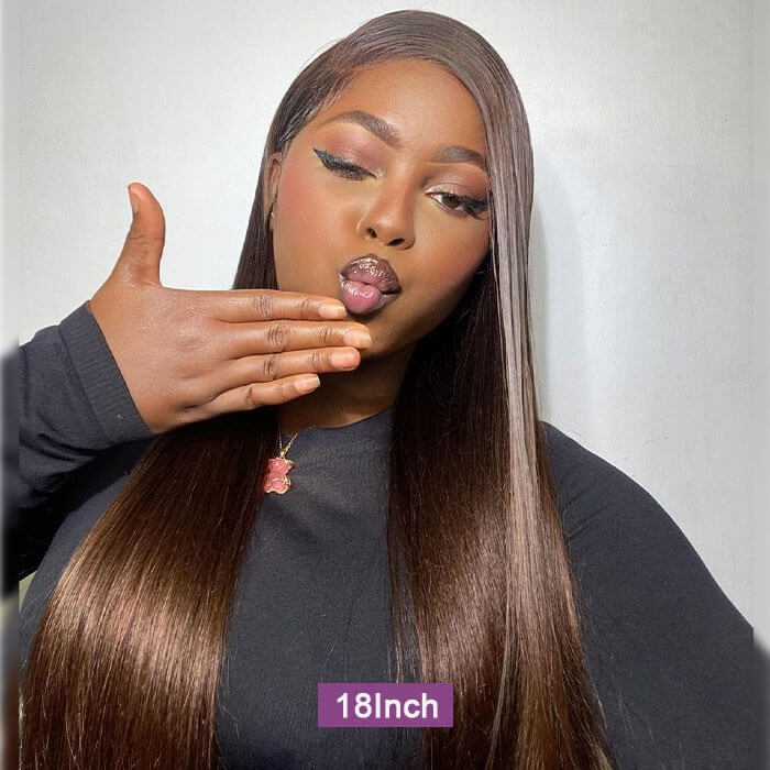 [18''=₵899] Brown Color Straight HD Invisible 4x4 Glueless Closure Wigs 100% Human Hair