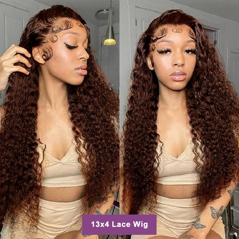 Chocolate Brown Curly 13x4 Hd Lace Front Wig Human Hair Brown Colored Brazilian Human Hair Wig