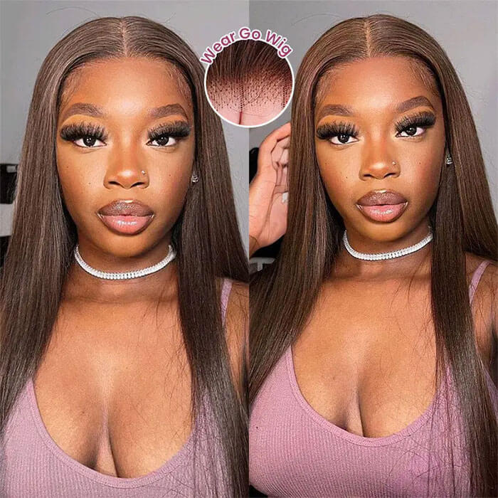 [18''=₵899] Brown Color Straight HD Invisible 4x4 Glueless Closure Wigs 100% Human Hair