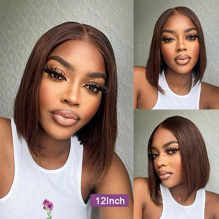 [12''=₵699] Brown Color Glueless 4x4 Closure Bob Wig For Beginners