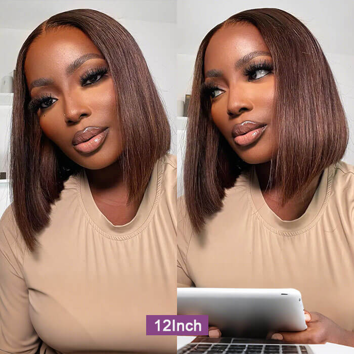 [12''=₵699] Brown Color Glueless 4x4 Closure Bob Wig For Beginners