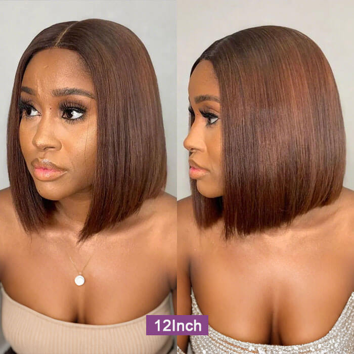 [12''=₵699] Brown Color Glueless 4x4 Closure Bob Wig For Beginners