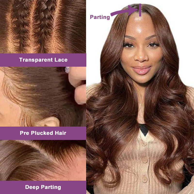 Chocolate Brown #4 Body Wave 13x4 Lace Front Human Hair Wigs For Women