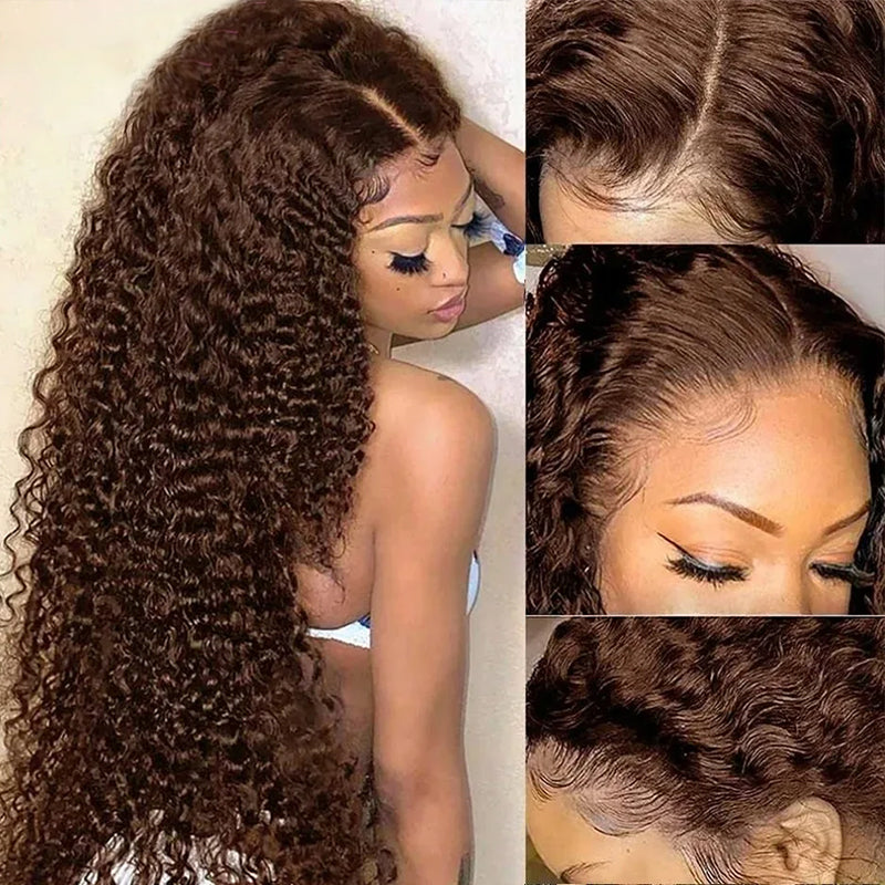 Chocolate Brown Curly 13x4 Hd Lace Front Wig Human Hair Brown Colored Brazilian Human Hair Wig