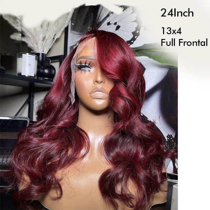 Real Show | Body Wave Wig | 99J Red Wig | Frontal/Closure HD Lace Or Glueless (12-32'')