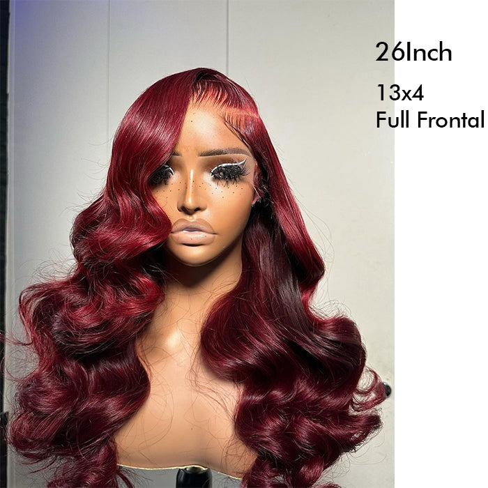 Real Show | Body Wave Wig | 99J Red Wig | Frontal/Closure HD Lace Or Glueless (12-32'')