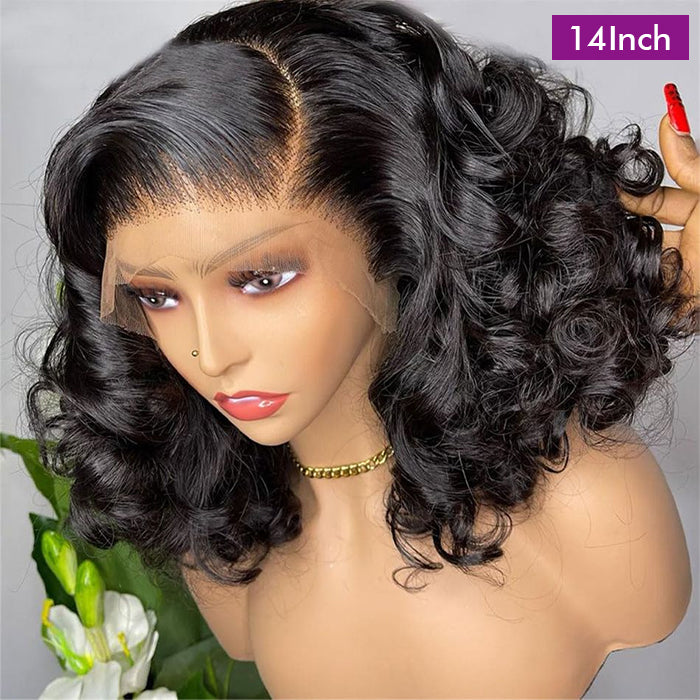Real Show | Ocean Wave Bouncy Bob Wig | 14'' Frontal/Closure  HD Lace Or Glueless