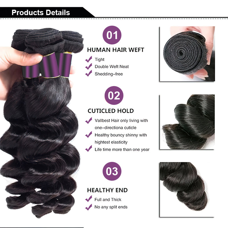 9A Loose Wave Human Hair Extensions 1/3/4 Bundle Deal