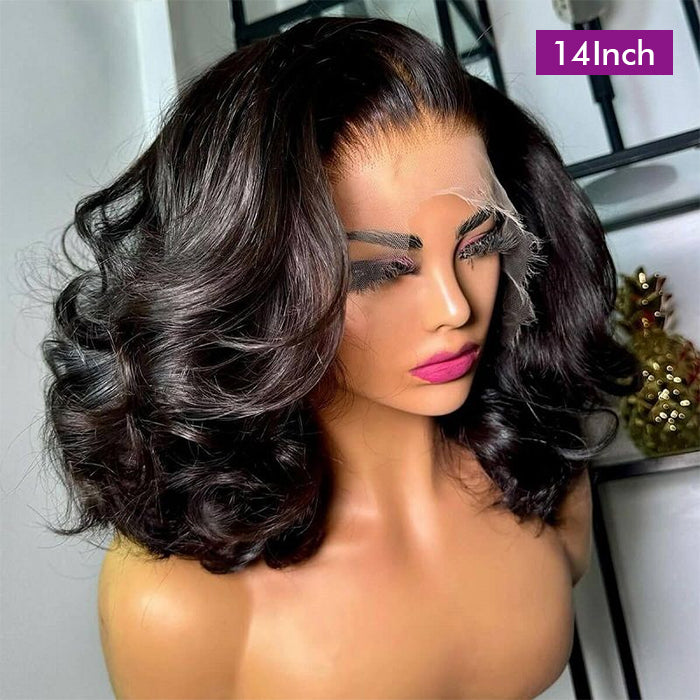 Real Show | Ocean Wave Bouncy Bob Wig | 14'' Frontal/Closure  HD Lace Or Glueless