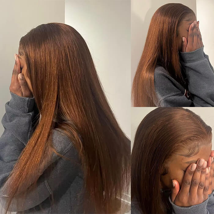 [18''=₵899] Brown Color Straight HD Invisible 4x4 Glueless Closure Wigs 100% Human Hair