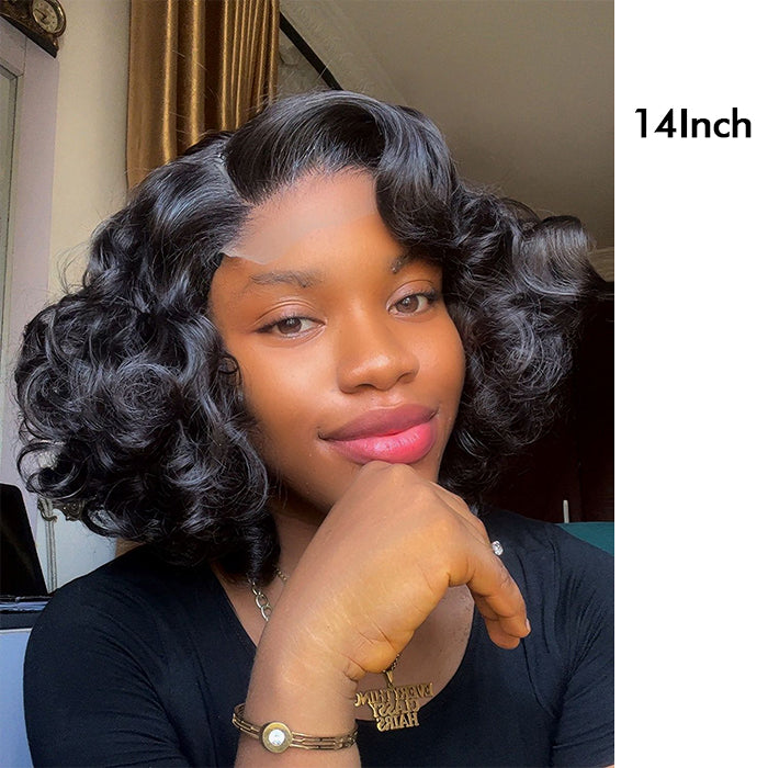 Real Show | Ocean Wave Bouncy Bob Wig | 14'' Frontal/Closure  HD Lace Or Glueless