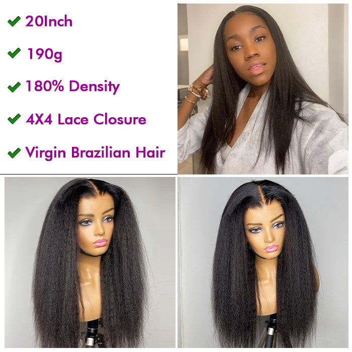 Influencer Show | 20''Yaki Straight Wig | Glueless Closure Wig 4×4 Lace