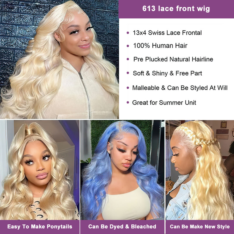 Transparent 613 Blonde Hair 360 Lace Frontal Body Wave Human Hair Wigs