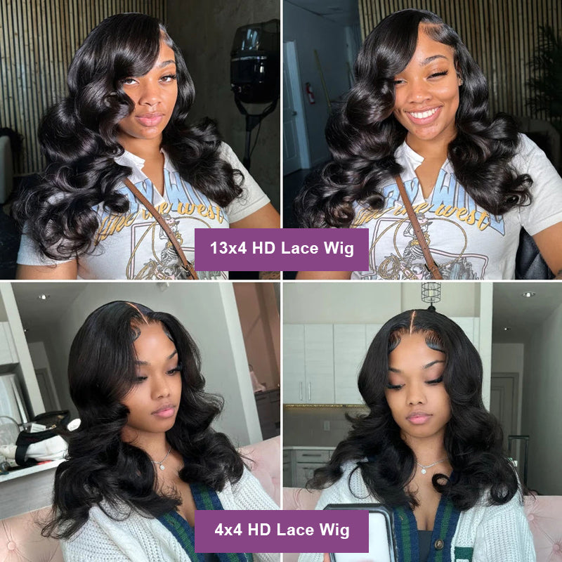 13x4 Short Body Wave Lace Frontal Bob Wig 180% Density Brazilian Remy 100% Human Hair For Women