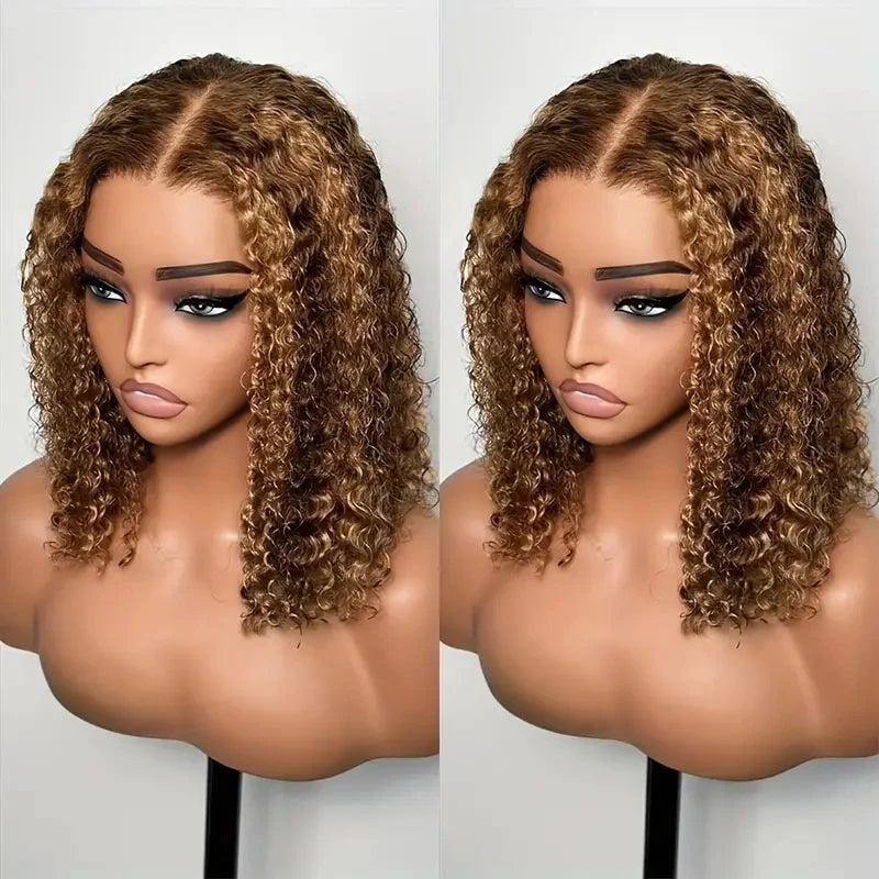 P4/27 Highlight Color Short Bob Wigs Deep Wave 13x4 Lace Frontal Wigs Brazilian Human Hair