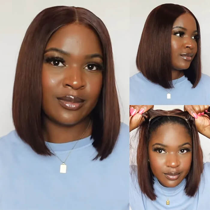 2 Glueless Wigs Set | 13x4 Lace Frontal Straight Bob Wig+10'' 4x4 Lace Closure Brown Straight Bob Wig