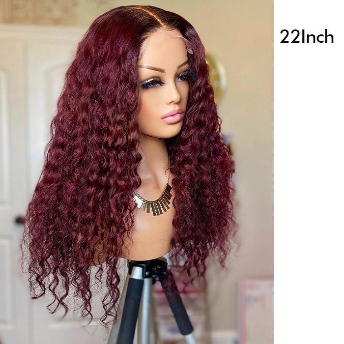 Real Show | Deep Culry Wig | 99J Burgundy Color | Frontal/Closure HD Lace Wig (10-32'')