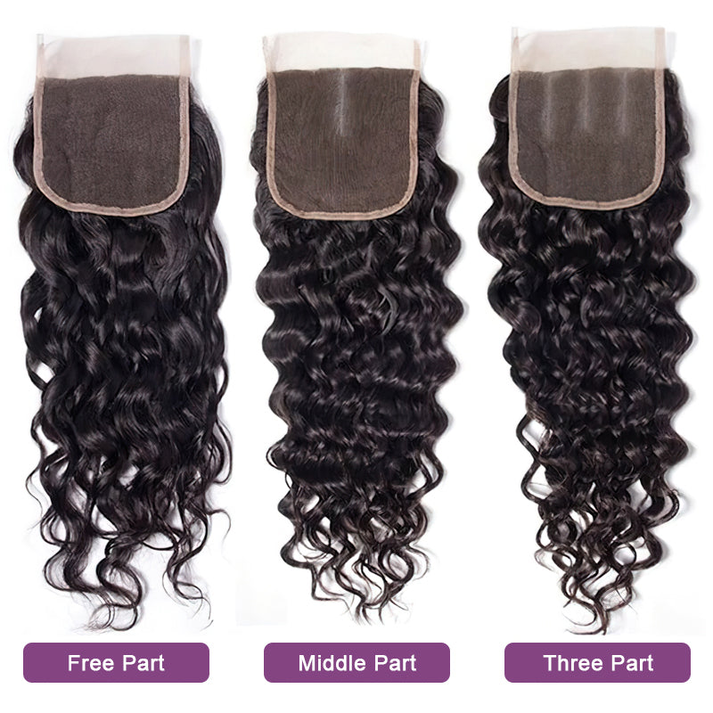 Water Wave Hair 4x4 Lace Closure Natural Color 100% Human Hair