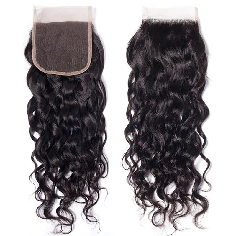 Water Wave Hair 4x4 Lace Closure Natural Color 100% Human Hair