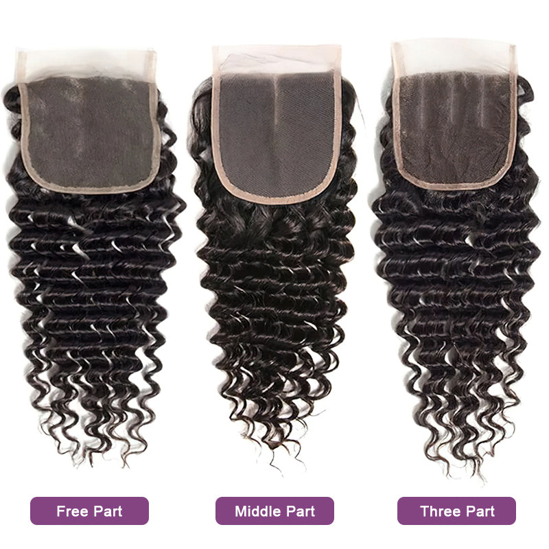 4x4 Transparent Lace Closure Deep Wave Human Hair Closure Natural Black Hair