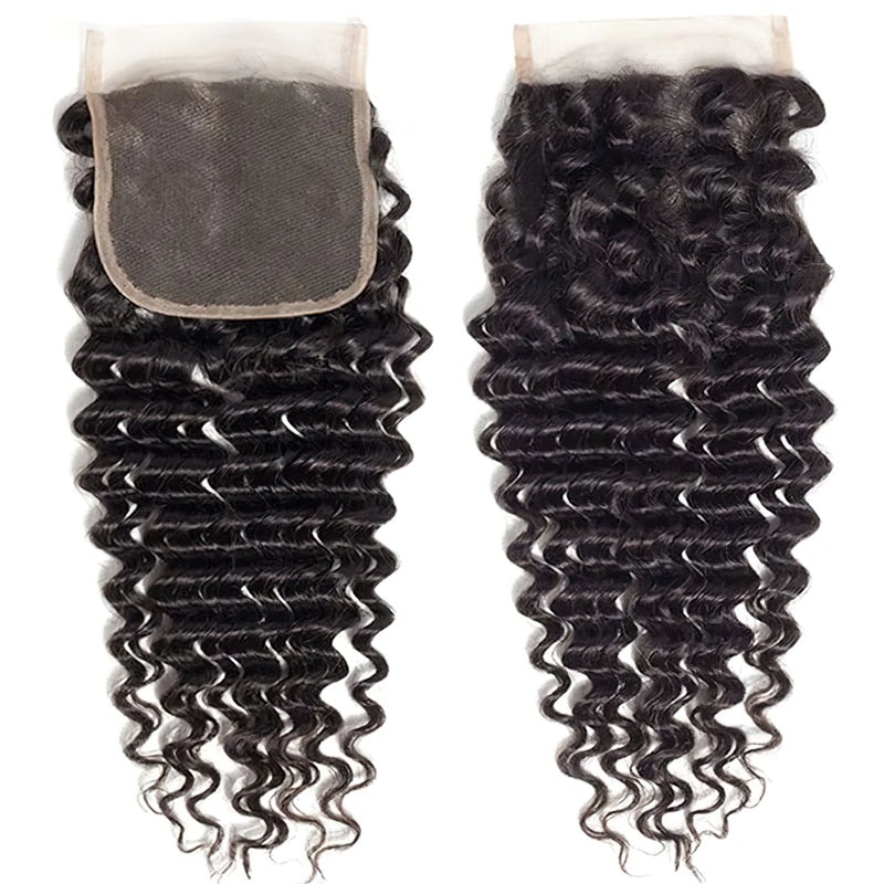 4x4 Transparent Lace Closure Deep Wave Human Hair Closure Natural Black Hair