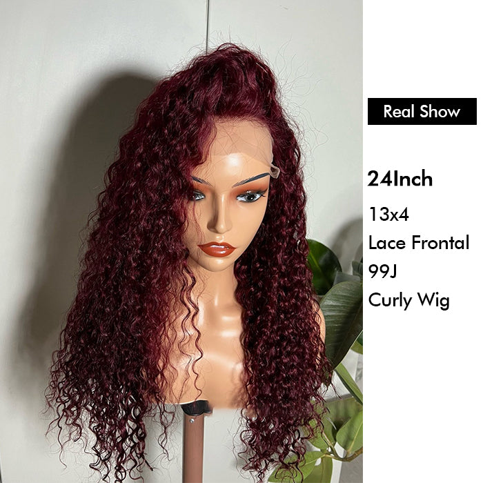 Real Show | Deep Culry Wig | 99J Burgundy Color | Frontal/Closure HD Lace Wig (10-32'')