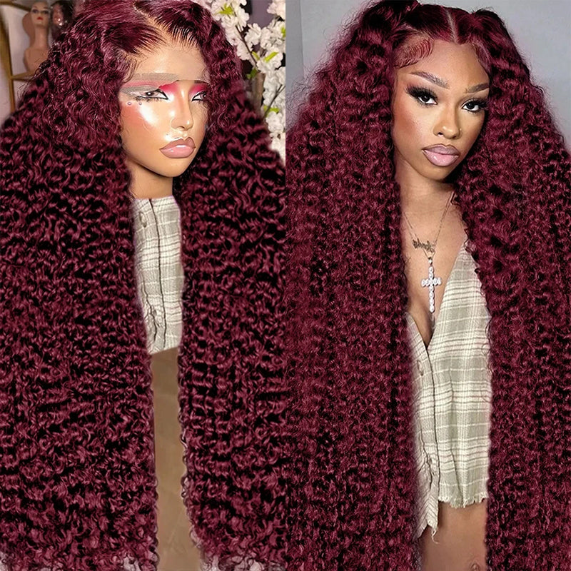 99J Hair Water Wave Burgundy Wig 13x4 Transparent Lace Human Hair Wigs