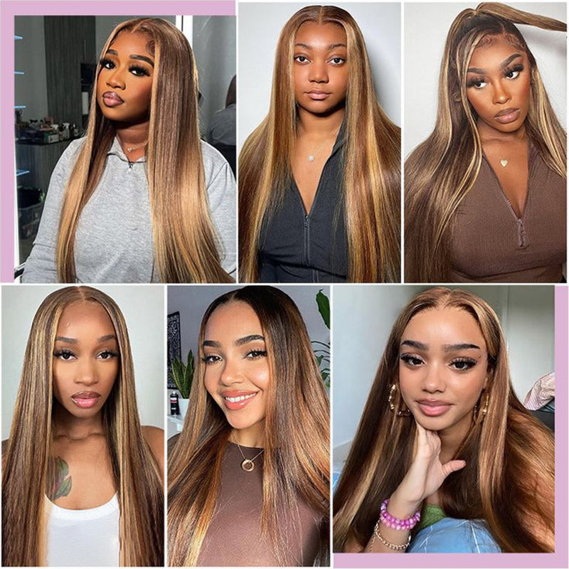 Highlight P4/27 Color Straight Hair Lace Front Wigs With Baby Hair Human Hair Wigs