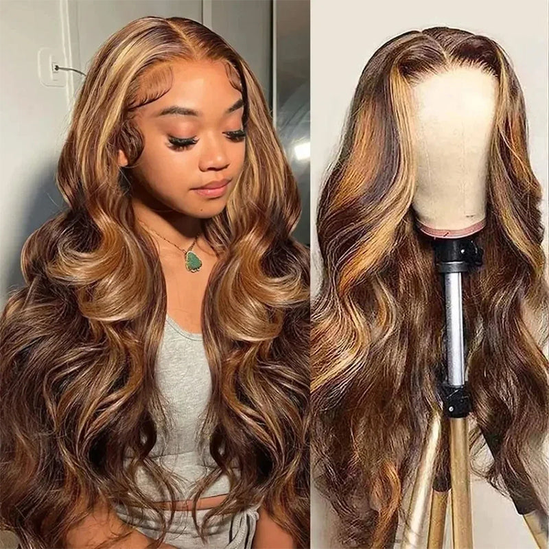 Body Wave Highlight P4/27 Lace Front Wig 100% Virgin Human Hair Wigs For Women