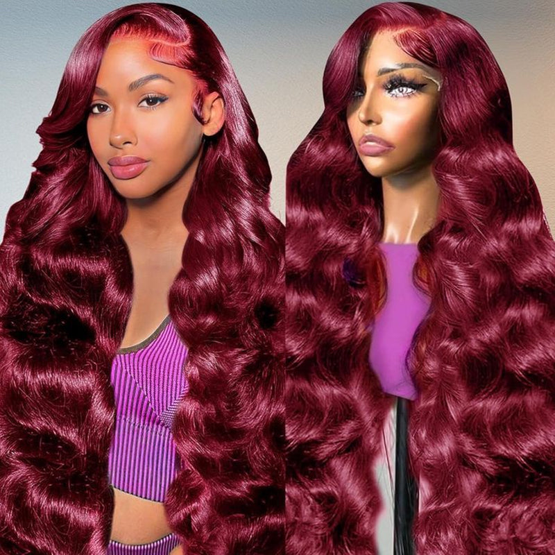 Body Wave 99J Burgundy Body Wave 13*4 4*4 Lace Frontal Wigs