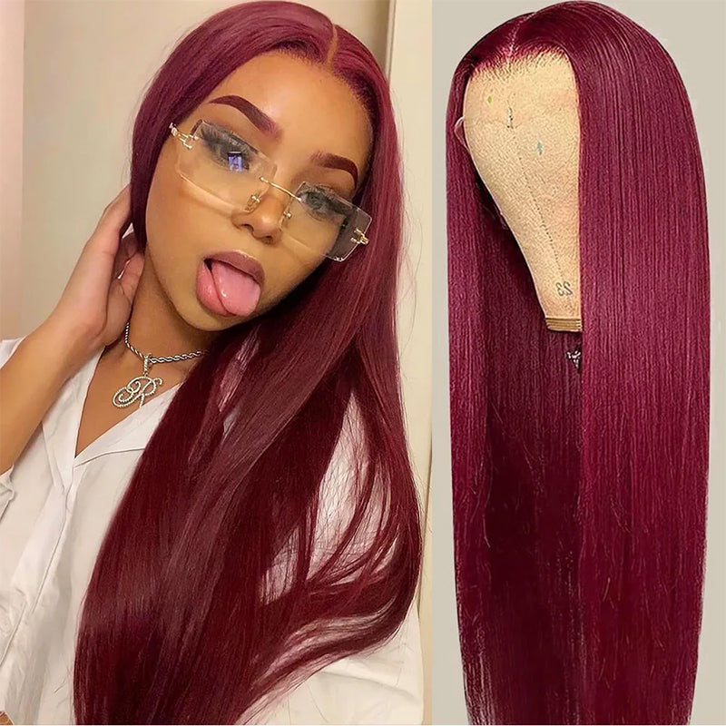 99J Burgundy Lace Front Wig 13*4 4*4 Frontal Straight Wigs Virgin Hair