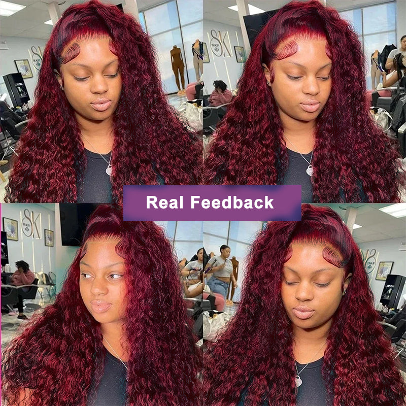 99J Burgundy Deep Wave Curly 13x4 Lace Front Wig High Density